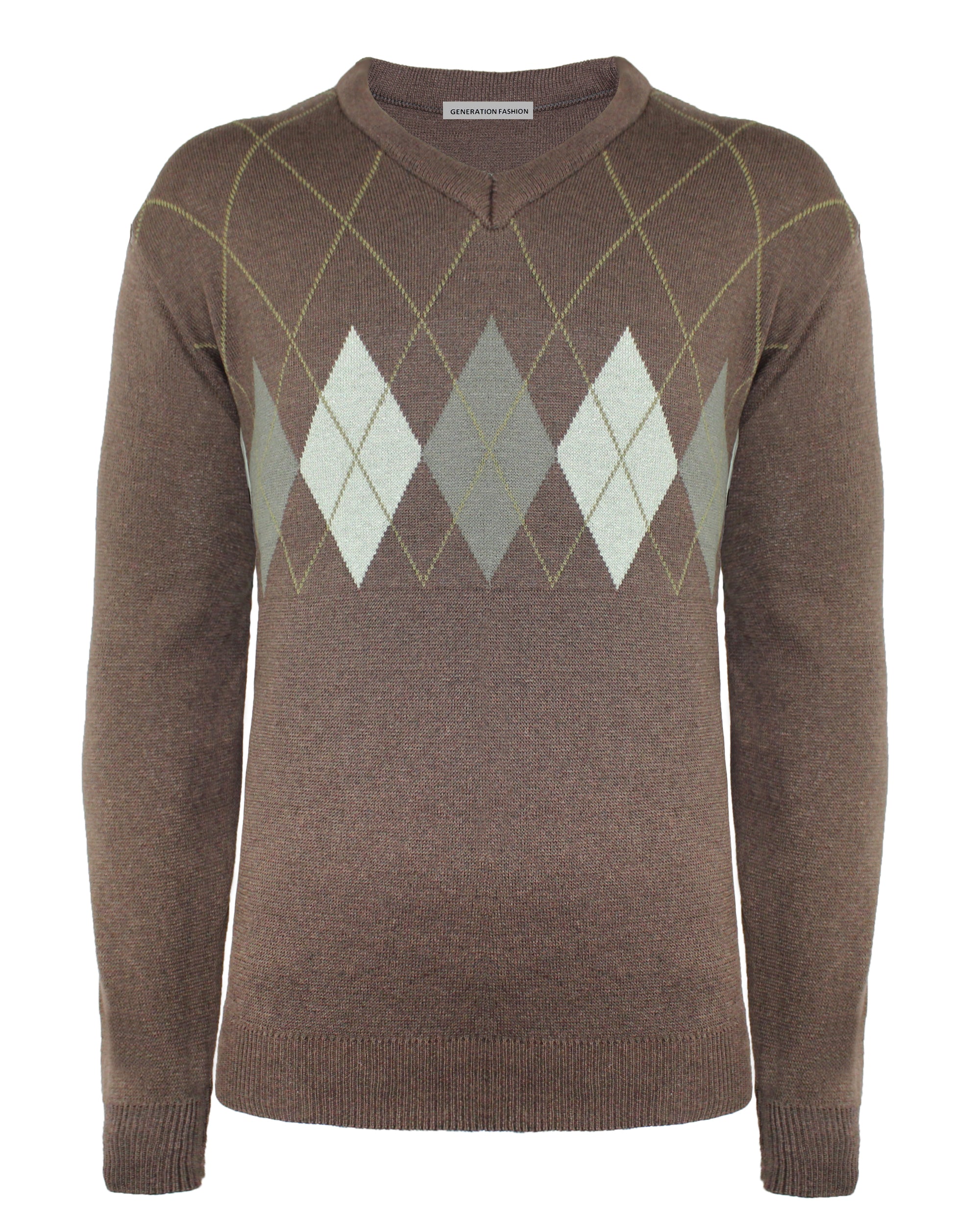 Men Argyle Diamond Pattern V-Neck