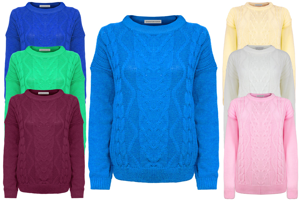 Cable Knit Crew Neck Sweater For Women