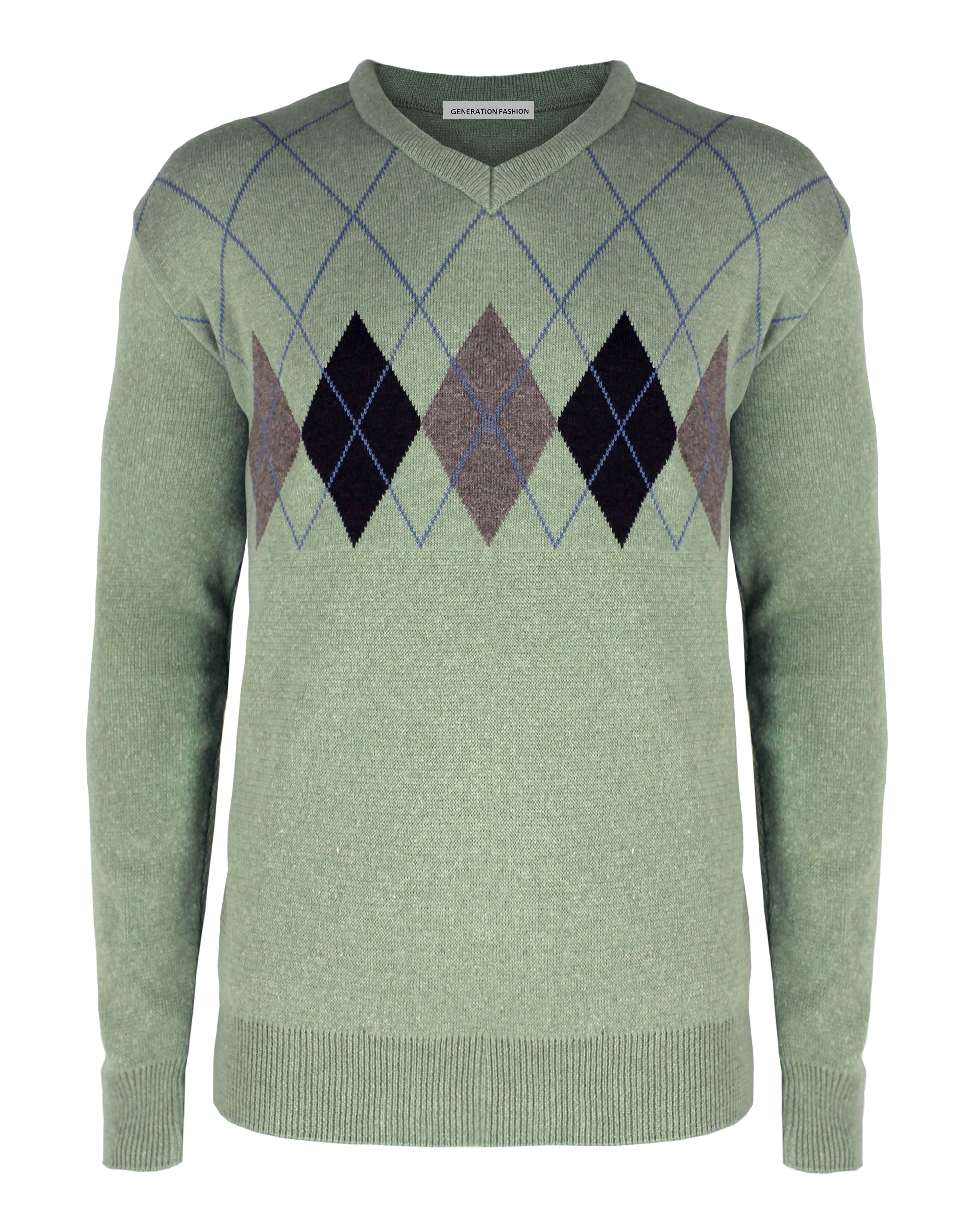 Men Argyle Diamond Pattern V-Neck