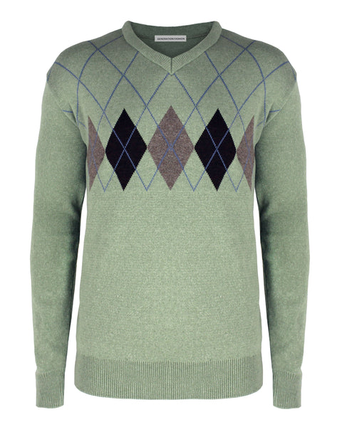 Men Argyle Diamond Pattern V-Neck