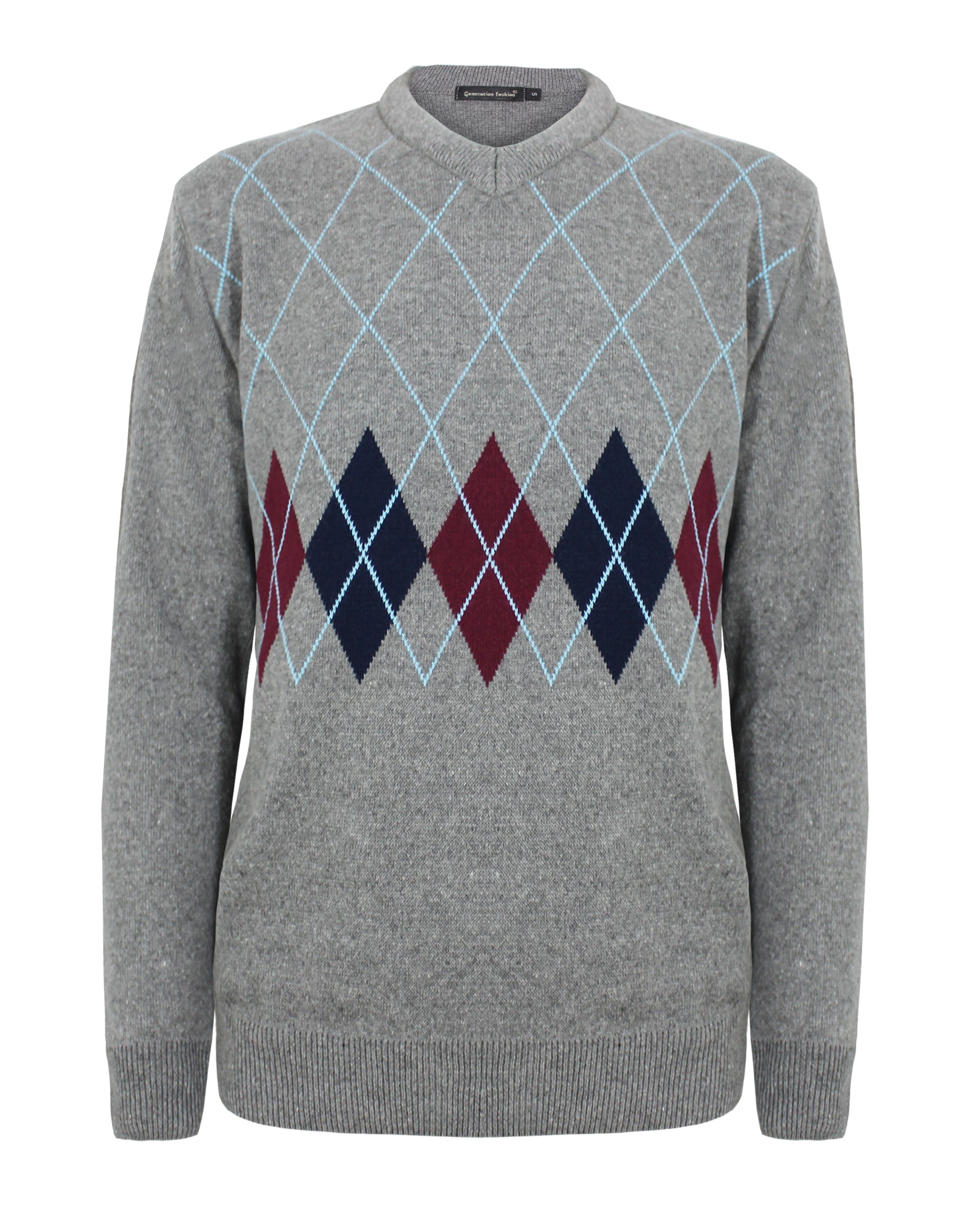 Men Argyle Diamond Pattern V-Neck