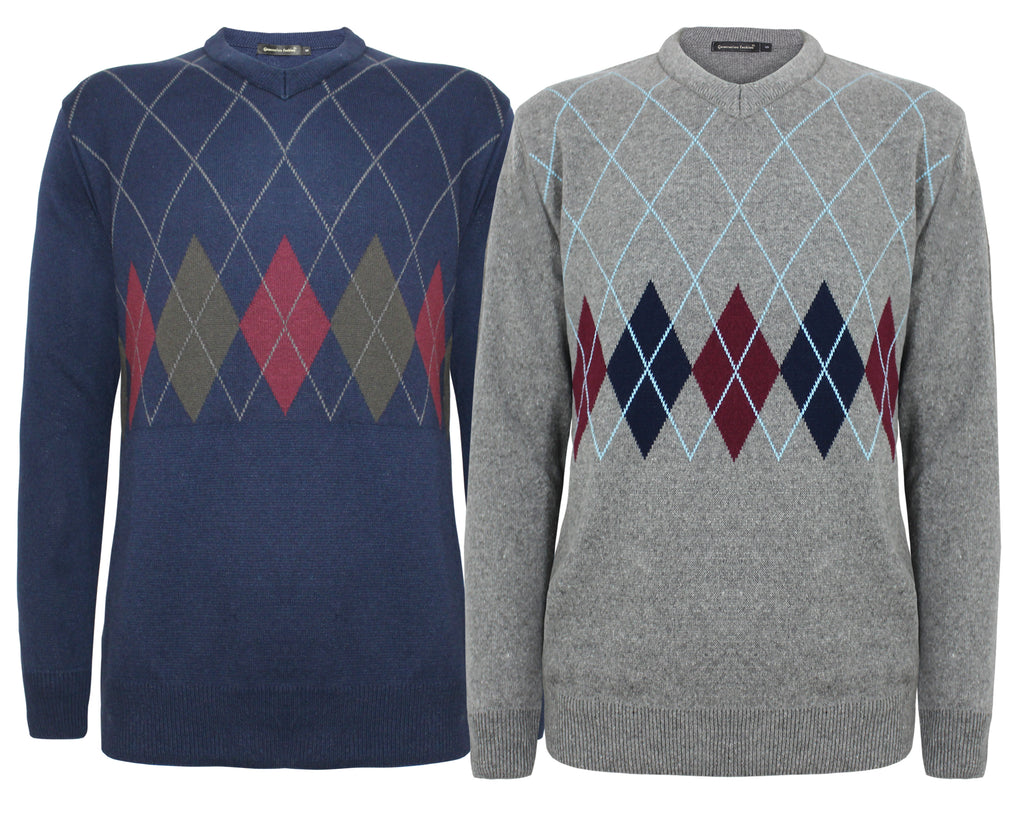 Men Argyle Diamond Pattern V-Neck