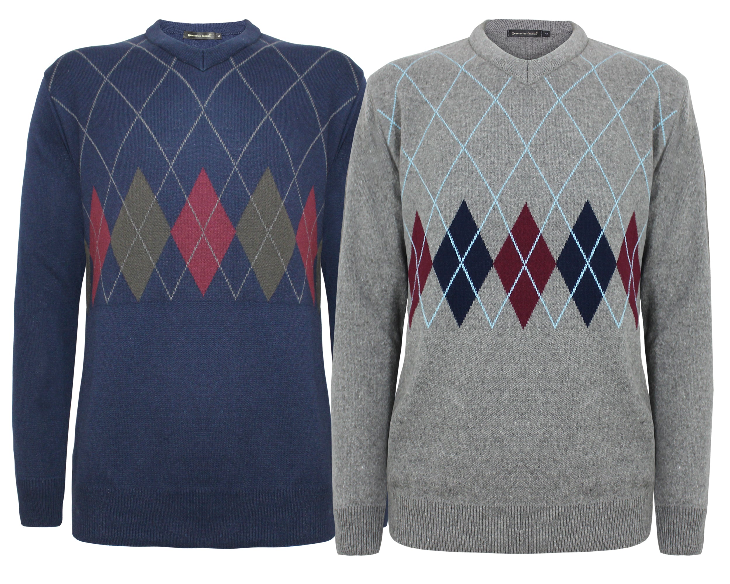 Men Argyle Diamond Pattern V-Neck