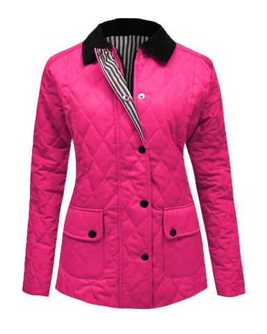 New Ladies Womens Quilted Padded Collar Buttoned Zipped Jacket Thick Coat Top