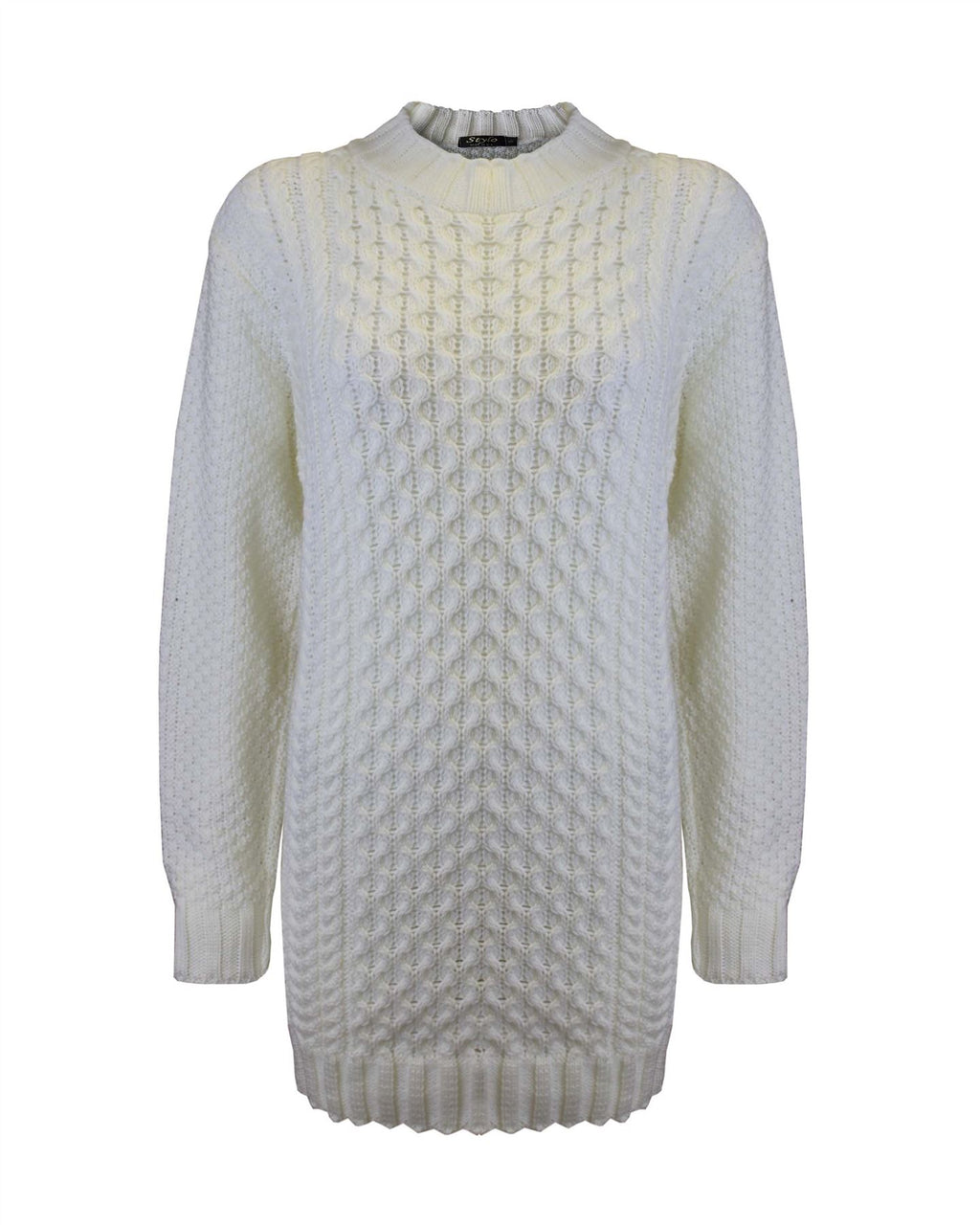 New Ladies Women Knitted Long Sleeve Cable Knit Jumper Stretch Dress Top Sweater