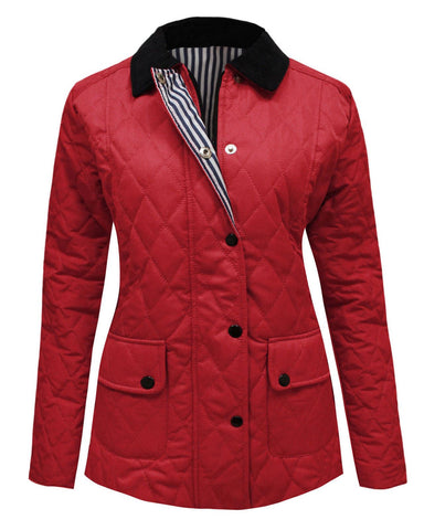 New Ladies Womens Quilted Padded Collar Buttoned Zipped Jacket Thick Coat Top