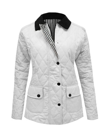 New Ladies Womens Quilted Padded Collar Buttoned Zipped Jacket Thick Coat Top