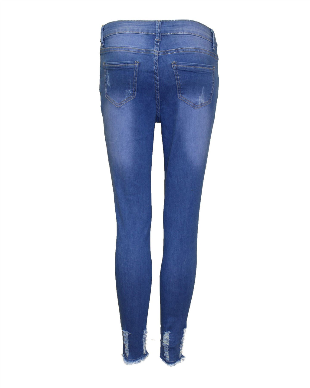 New Ladies Women Ripped Hem Distress Super Skinny Stretch Jeans Jeggings Blue