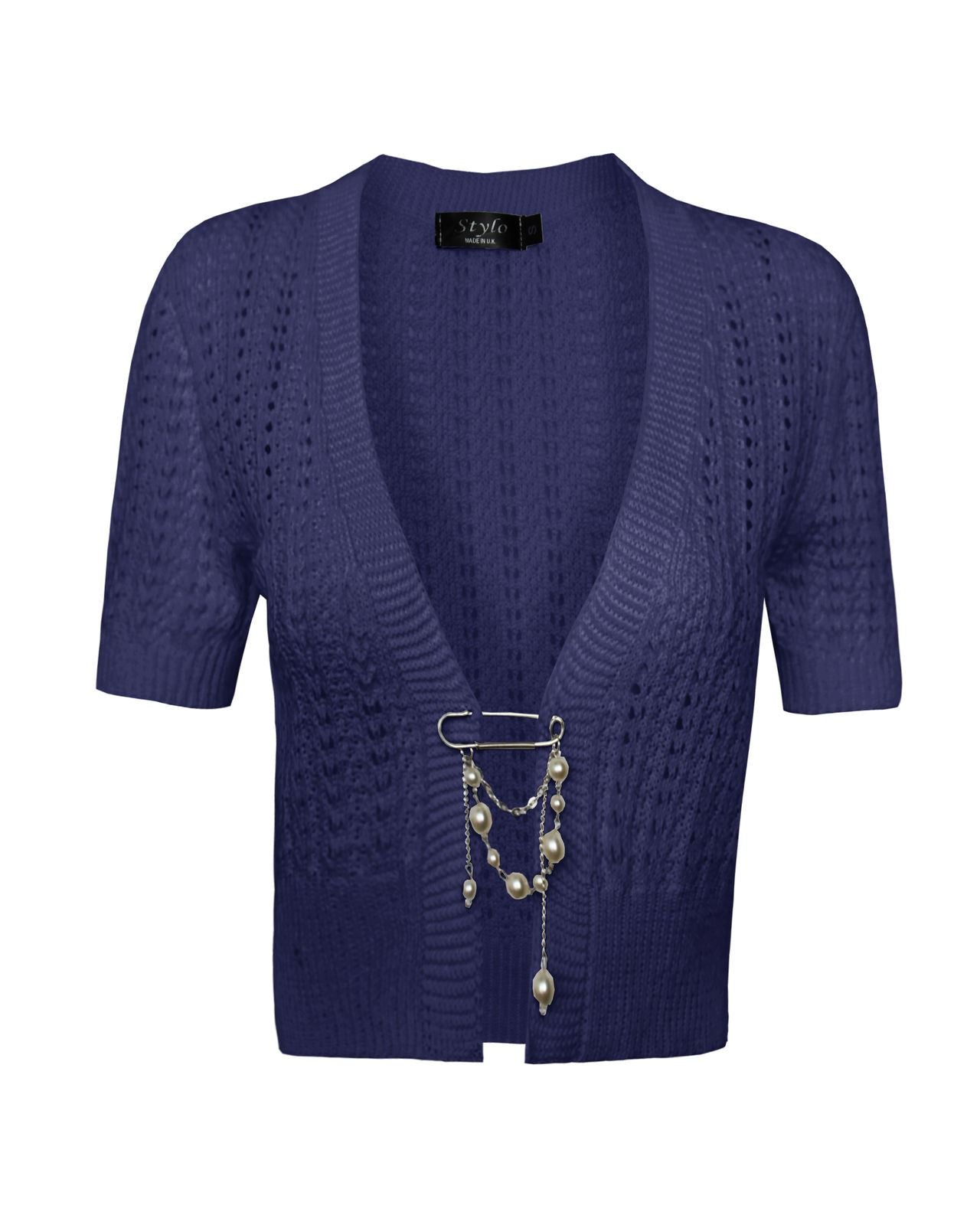 Ladies Womens knitted Short Sleeves Brooched CARDIGAN New Shrug Crop TOP 8-16
