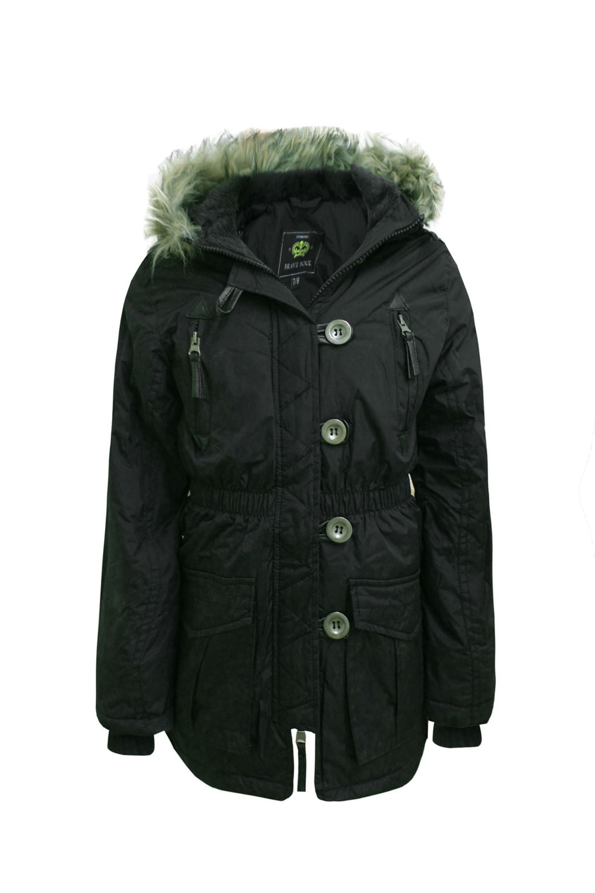 GIRLS KIDS BRAVE SOUL FUR HOODED MILTARY PARKA ANIMAL PRINT CASUAL COAT JACKET