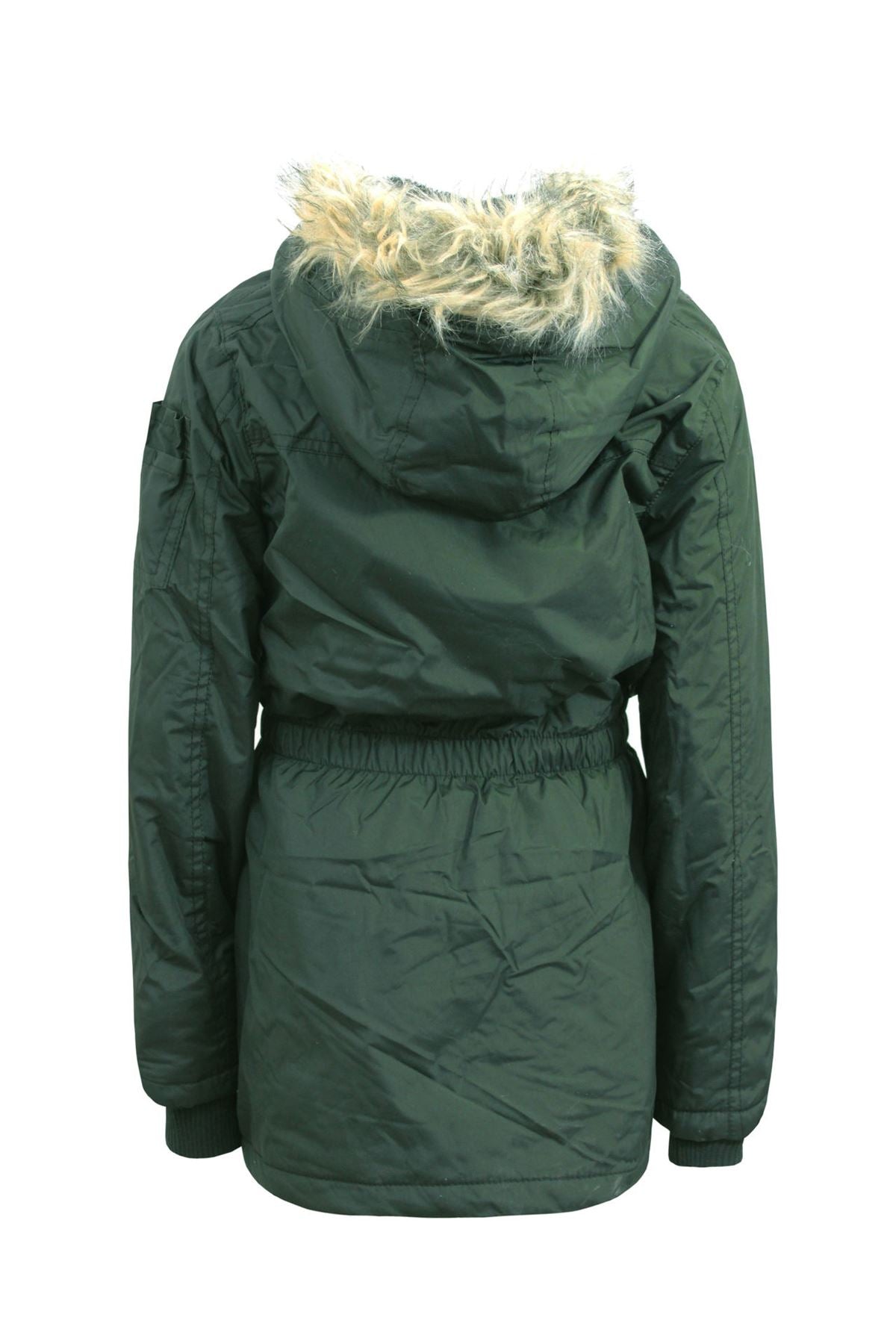 GIRLS KIDS BRAVE SOUL FUR HOODED MILTARY PARKA ANIMAL PRINT CASUAL COAT JACKET