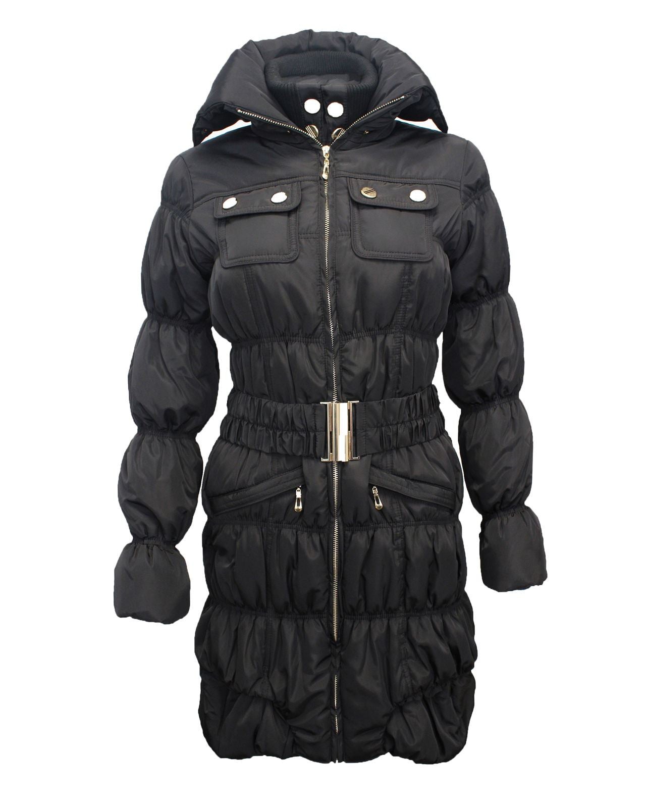 Ladies Women Puffer High Neck Collar Quilted Padded Waist Belt Coat Jacket 8-16