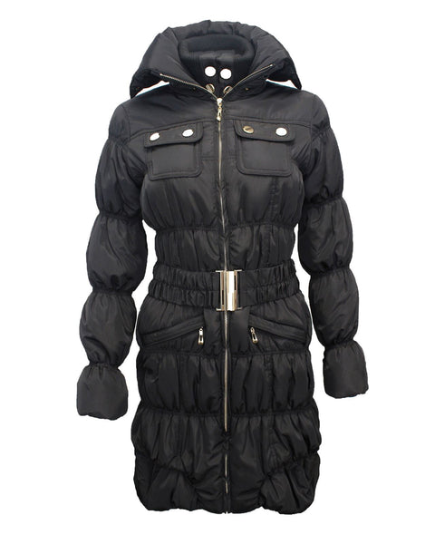 Ladies Women Puffer High Neck Collar Quilted Padded Waist Belt Coat Jacket 8-16