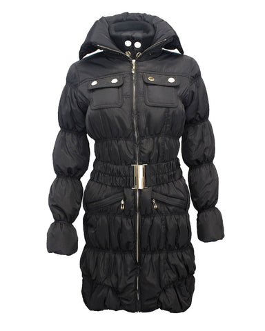 Ladies Women Puffer High Neck Collar Quilted Padded Waist Belt Coat Jacket 8-16