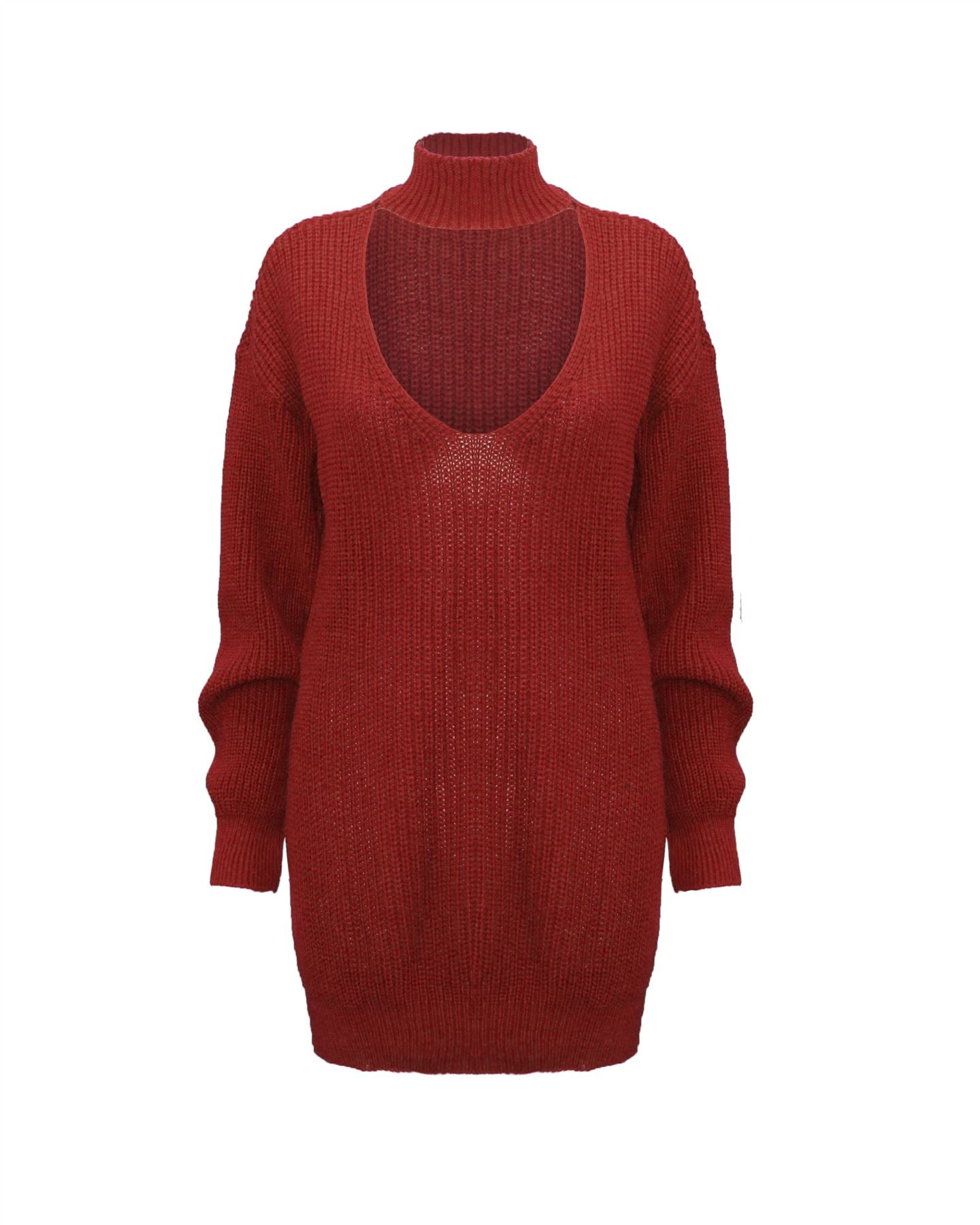 New Ladies Women Knitted Long Sleeve Choker Neck Colour Jumper Top Sweater 8-18