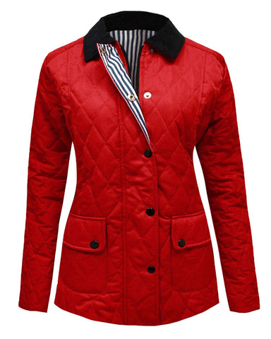 New Ladies Womens Quilted Padded Collar Buttoned Zipped Jacket Thick Coat Top