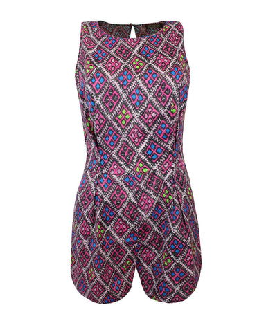New Ladies Women Paisley Flower Aztec Printed Jumpsuit Back Zip Dress Playsuit