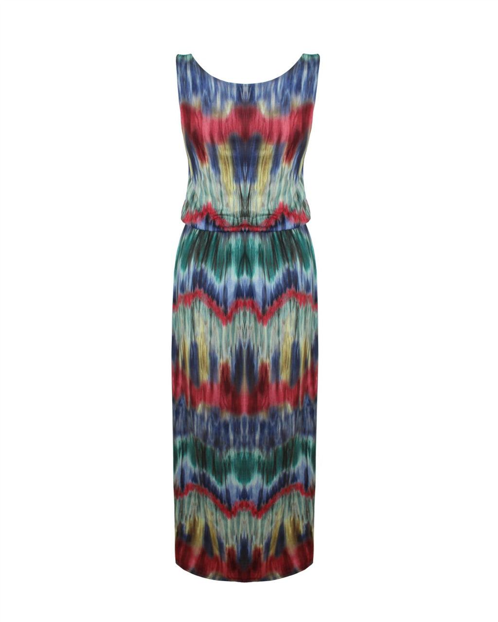 New Ladies Women Elasticised Waist Contrast Print Long Maxi Summer Beach Dress