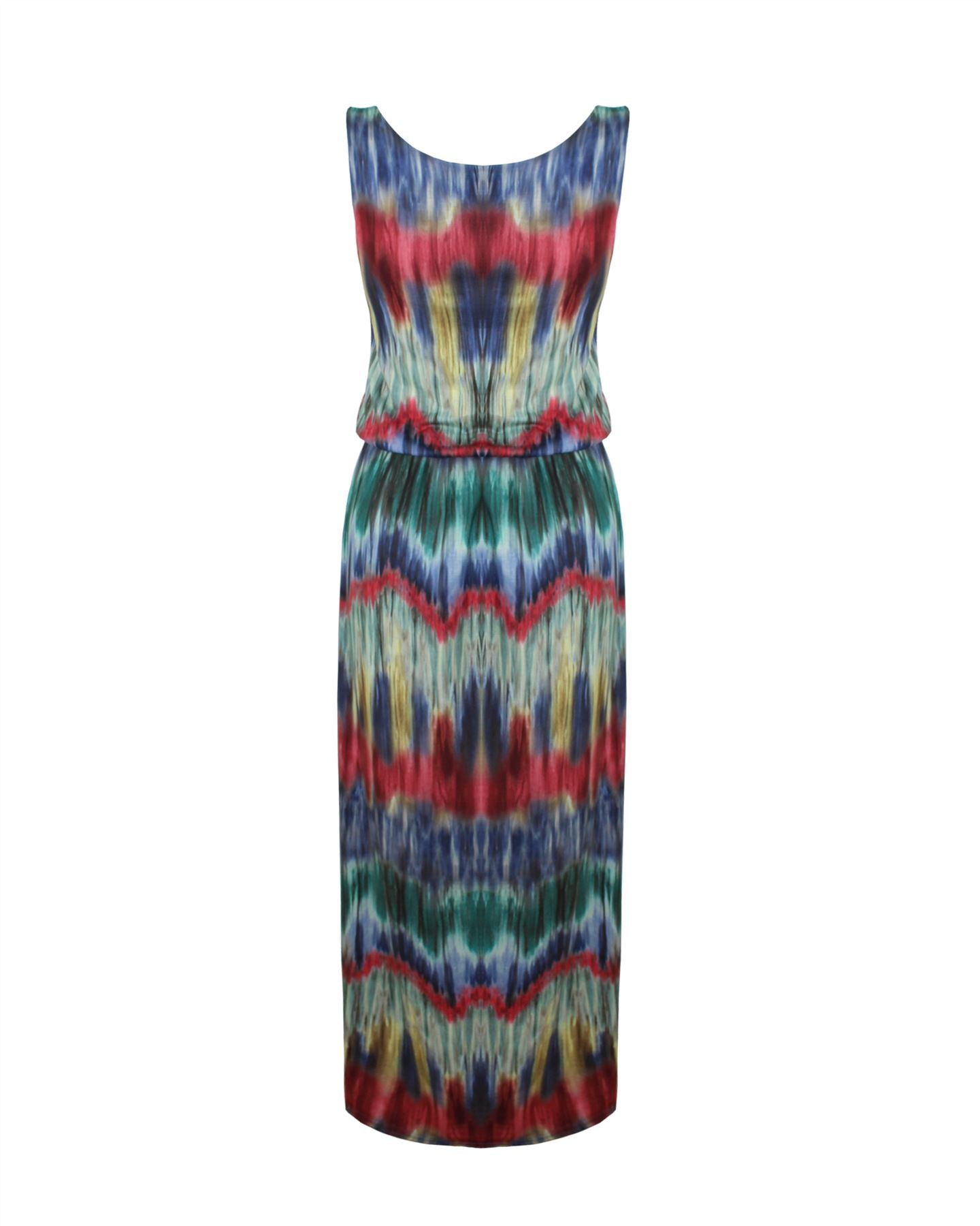 New Ladies Women Elasticised Waist Contrast Print Long Maxi Summer Beach Dress