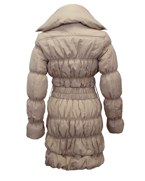 Ladies Women Puffer High Neck Collar Quilted Padded Waist Belt Coat Jacket 8-16