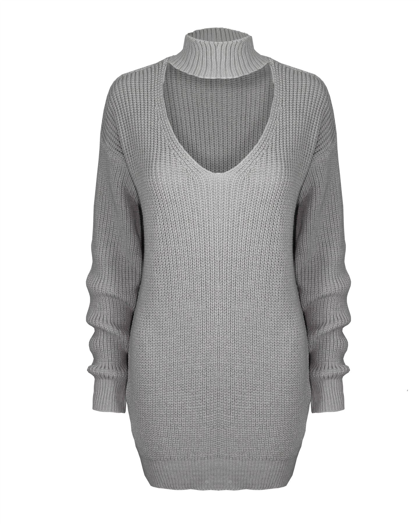 New Ladies Women Knitted Long Sleeve Choker Neck Colour Jumper Top Sweater 8-18