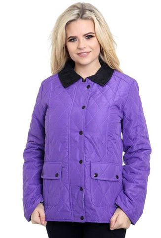 New Ladies Womens Quilted Padded Collar Buttoned Zipped Jacket Thick Coat Top