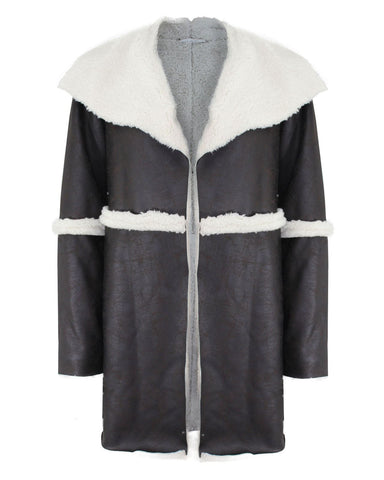 Ladies Women Fur Lined Italian Patchwork Open Cardigan Warm Jacket Collar Coat