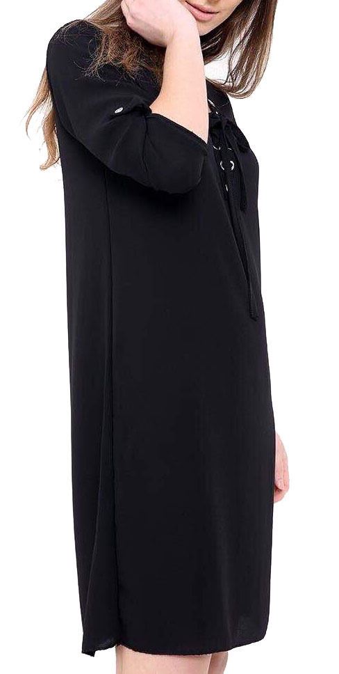 Womens Ladies Lace Up Eyelet Choker V Neck Chiffon Mini Shirt Dress Size UK 8-14