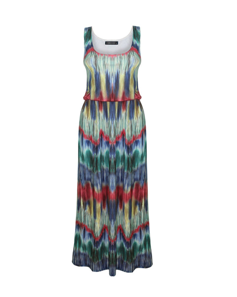 New Ladies Women Elasticised Waist Contrast Print Long Maxi Summer Beach Dress