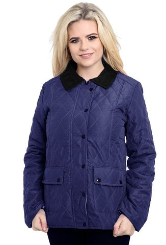 New Ladies Womens Quilted Padded Collar Buttoned Zipped Jacket Thick Coat Top