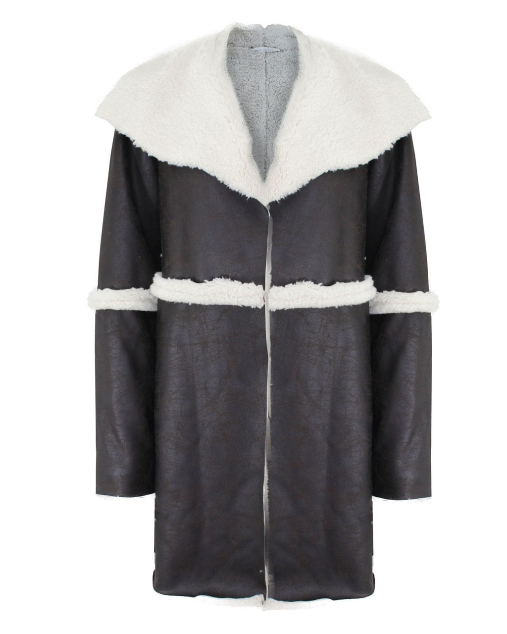 Ladies Women Fur Lined Italian Patchwork Open Cardigan Warm Jacket Collar Coat