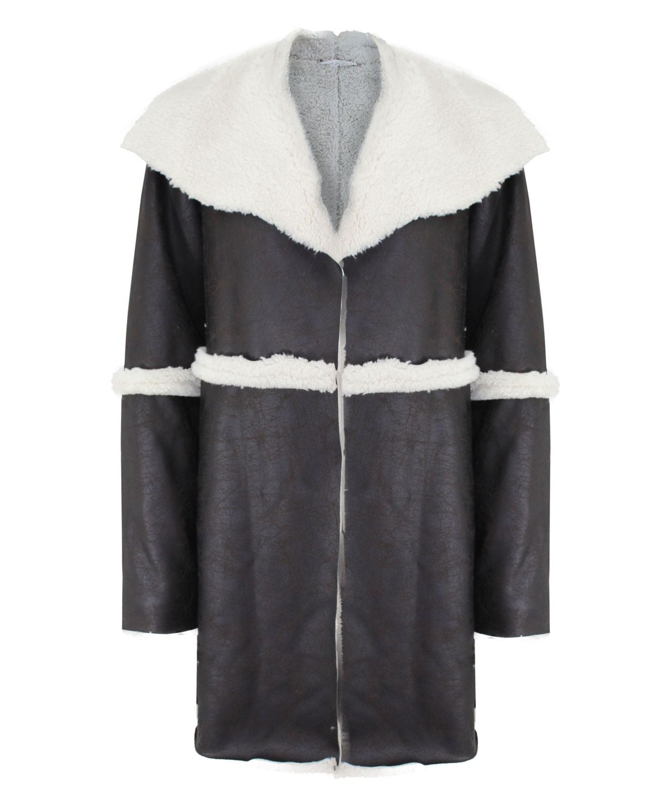 Ladies Women Fur Lined Italian Patchwork Open Cardigan Warm Jacket Collar Coat
