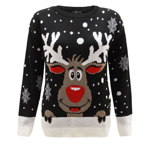 Women Knitted Reindeer Christmas Xmas Jumper