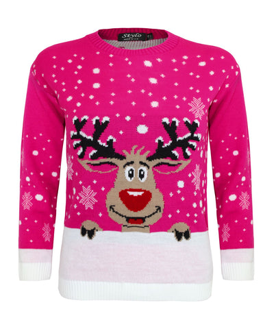 Women Knitted Reindeer Christmas Xmas Jumper