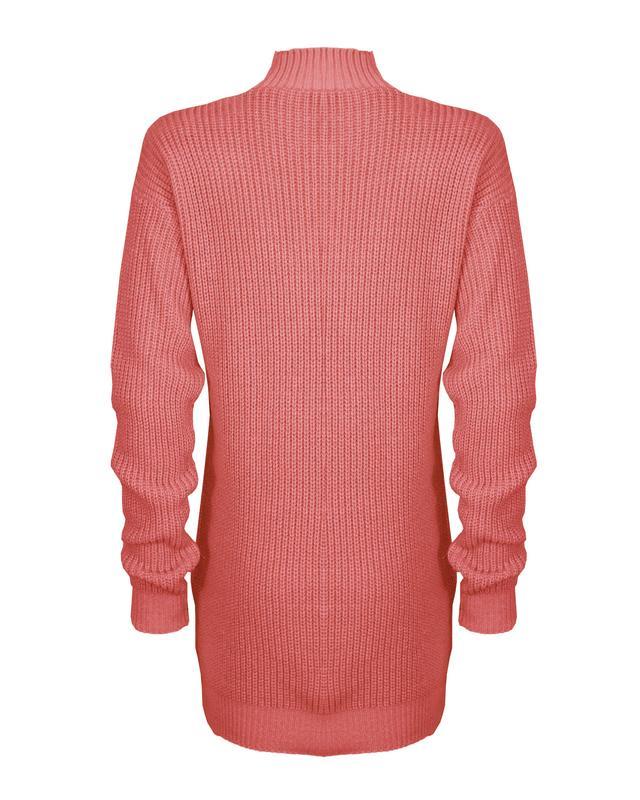 New Ladies Women Knitted Long Sleeve Choker Neck Colour Jumper Top Sweater 8-18