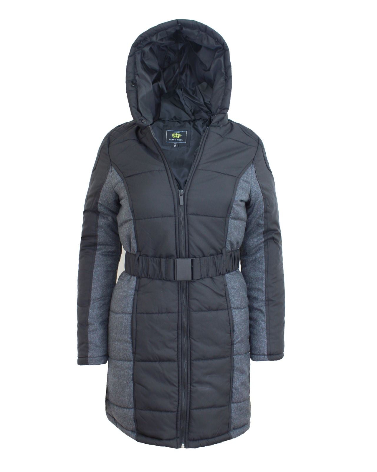 Ladies Womens Detached Fur Quilted Padded Puffa Parka Hood Jacket Belted Coat