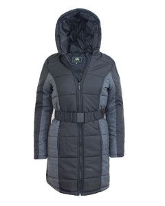 Ladies Womens Detached Fur Quilted Padded Puffa Parka Hood Jacket Belted Coat