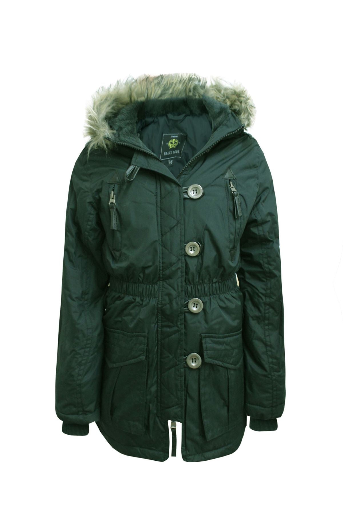 GIRLS KIDS BRAVE SOUL FUR HOODED MILTARY PARKA ANIMAL PRINT CASUAL COAT JACKET
