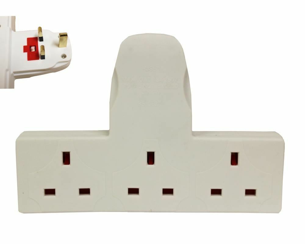 250v AC 3 WAYS / 3 Gang Fused Plug Multi Socket Extension Adapter 13 Amp Adaptor