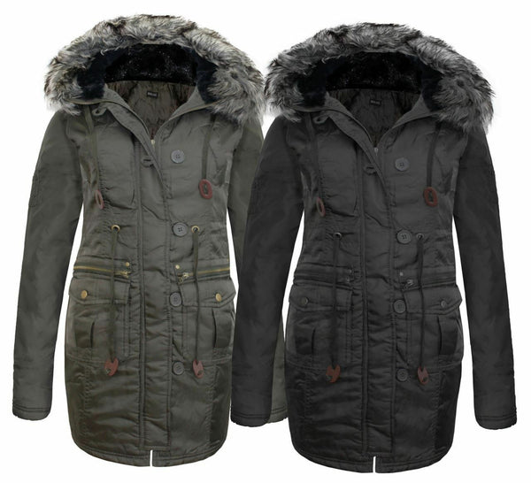 LADIES FUR HOOD  MILITARY PARKA JACKET