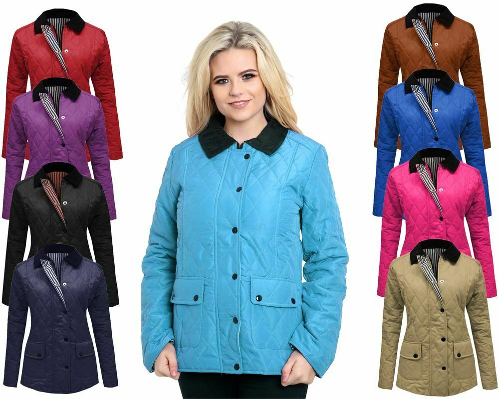 New Ladies Womens Quilted Padded Collar Buttoned Zipped Jacket Thick Coat Top