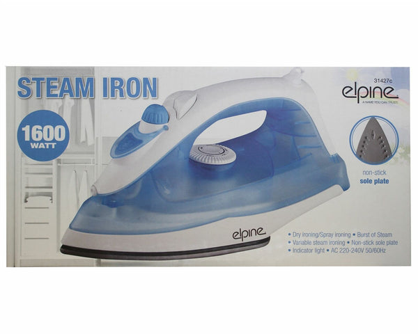 New 1600w Steam Iron nonstick sole plate Soft Grip Adjustable Thermostat Control
