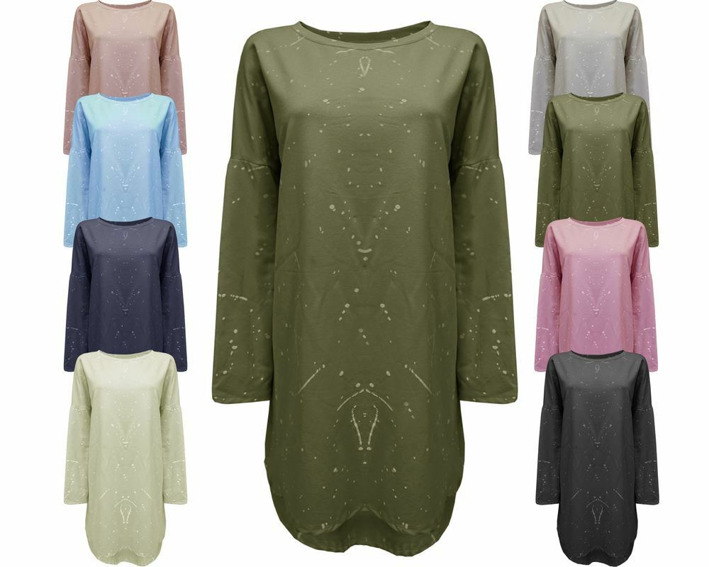 Ladies Women Splash Print Italian Loose fit Batwing Lagenlook Tunic Dress Top