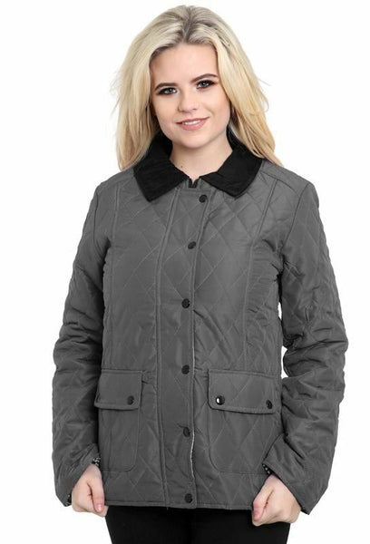 Women’s Quilted Padded Collar Coat Button Zip Top Ladies Jacket UK Size Large
