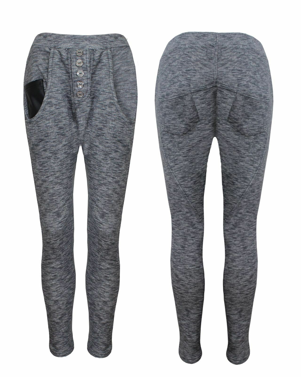 LADIES WOMENS POCKETED FULL LENGTH TROUSER JOGGING STRETCHY PLAIN BOTTOM 8-16