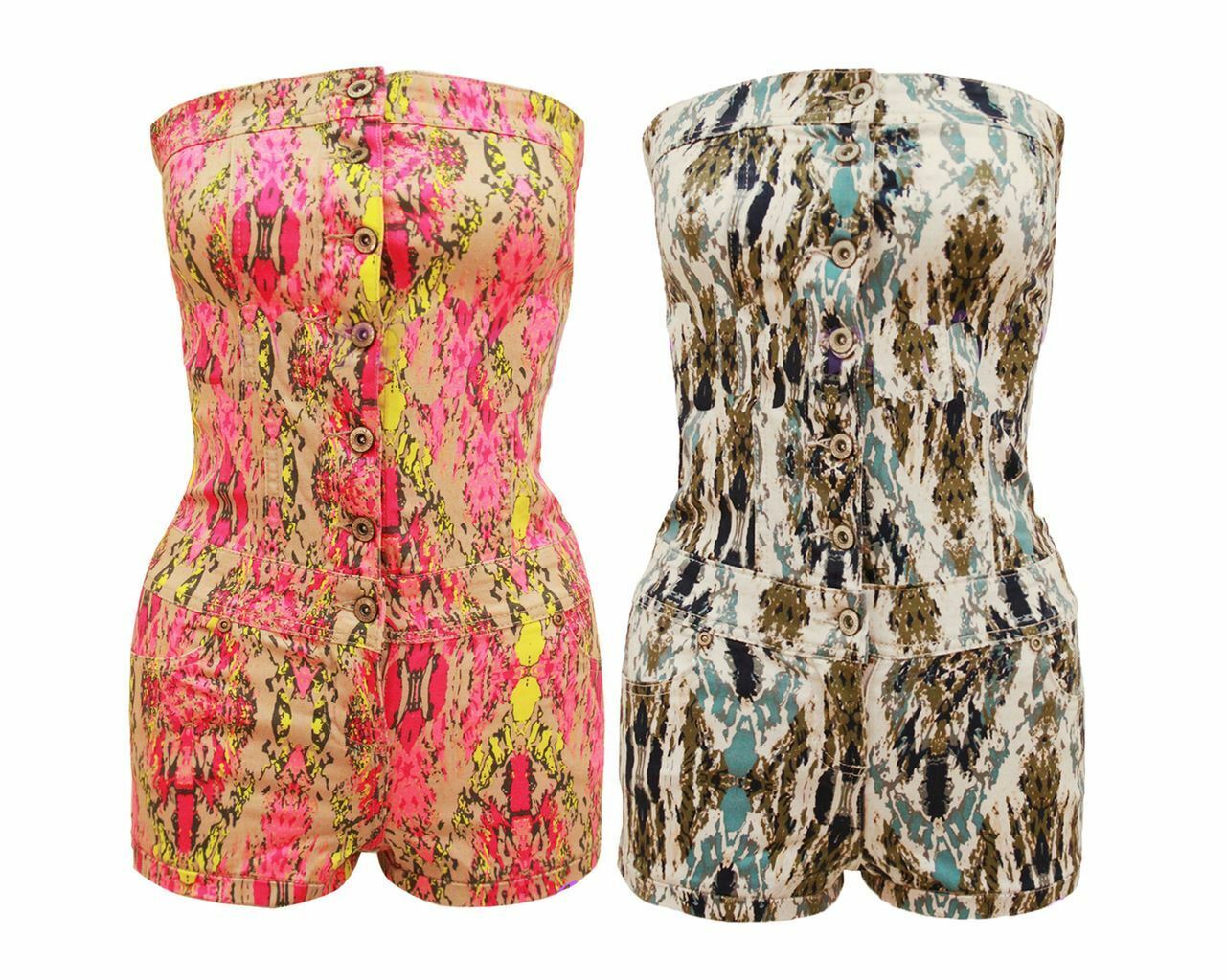 Ladies Womens Tie Dye Print Strapless Boobtube Hotpant Pockets Jumpsuit Playsuit