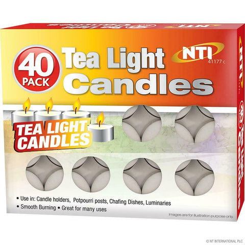 New White 40pc Tea Light Candles Unscented Nightlight T-Lights Long Time Burn