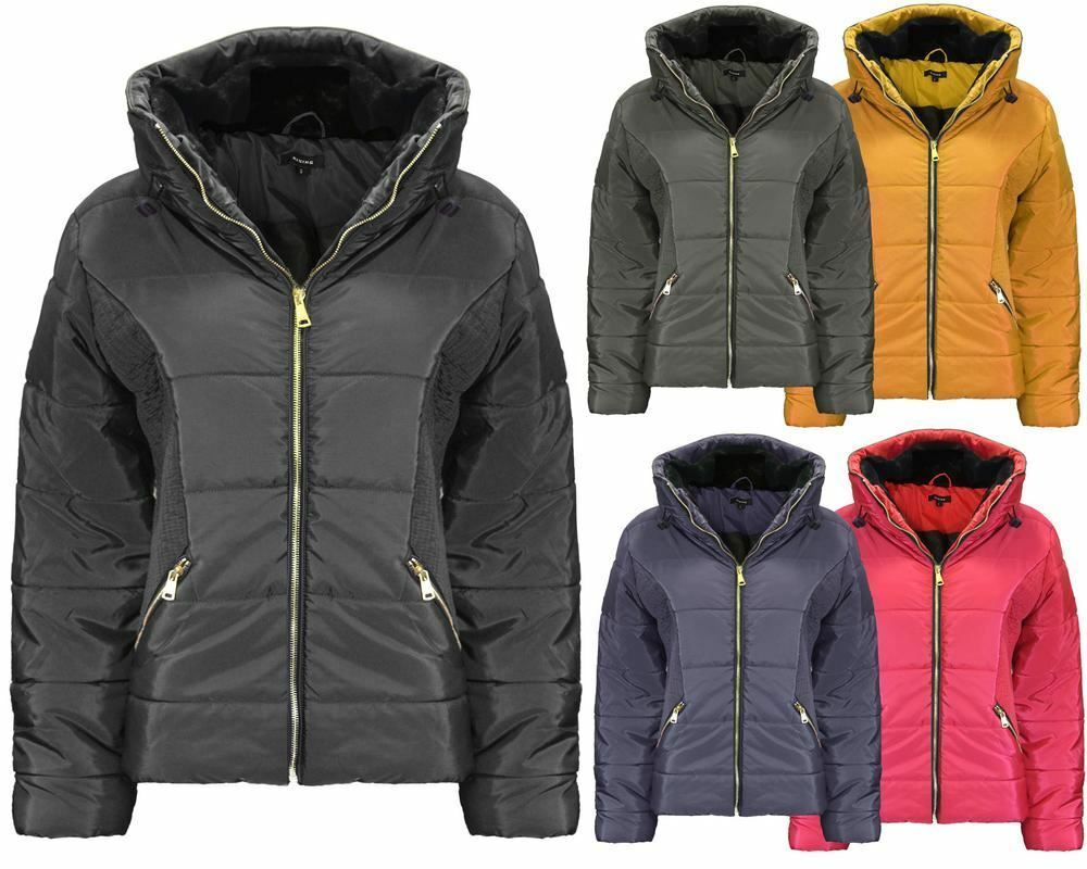 New Ladies Women Concealed Hooded Long Sleeve Quilted Padded Bubble Jacket Coat