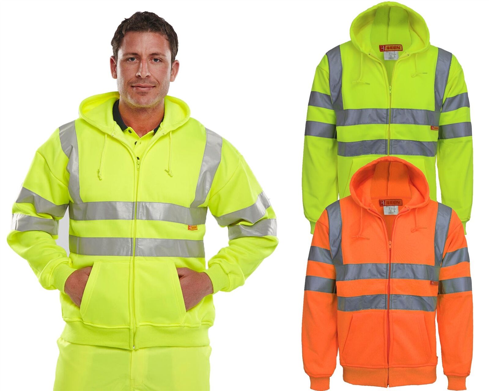 UNISEX HI VIZ VIS FLEECE HOODED ZIP SWEATSHIRT SAFETY JACKET WORKWEAR TOP 8-18