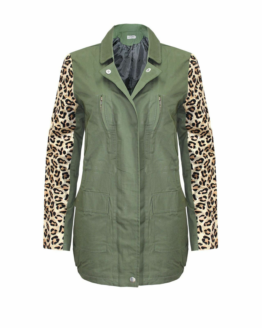 New Ladies Womens Embroidered Long Sleeve Collared Zip Up Parka Coat Jacket 8-16